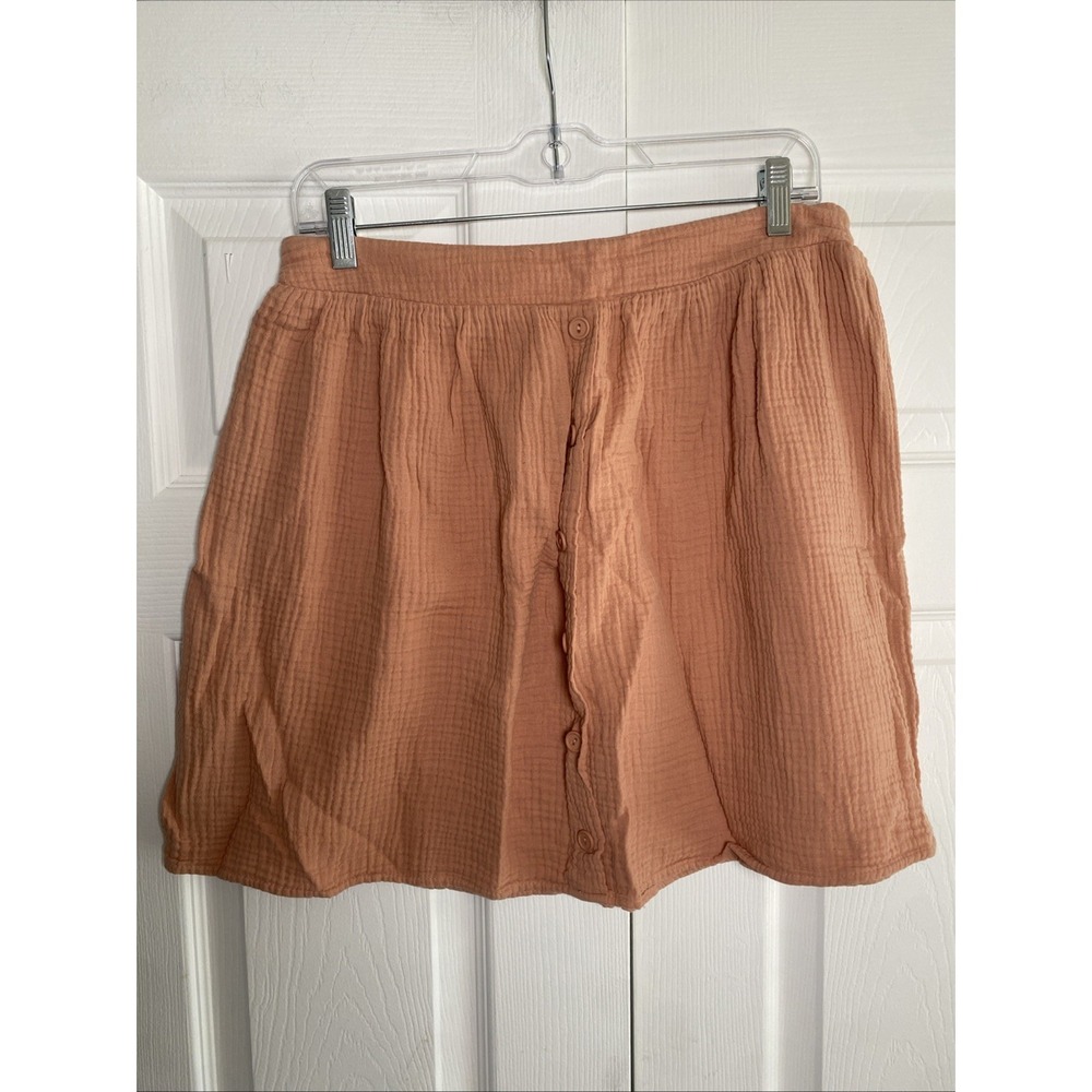 Amadi Button Front‎ Mini Skirt Womens Size L Terracotta Gauze Cotton Made in USA